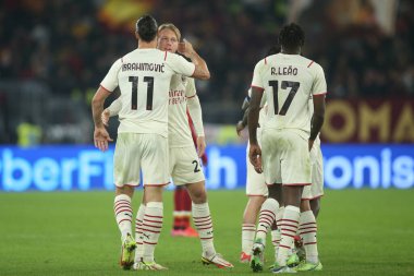 ROME, İtalya - 31.10.2021: IBRAHIMOVIC (MIL) İtalyan Serisi sırasında gol ve kutlama maçı Roma 'daki Olimpiyat stadyumunda ROMA - AC MILAN arasındaki maç.
