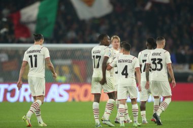 ROME, İtalya - 31.10.2021: IBRAHIMOVIC (MIL) İtalyan Serisi sırasında gol ve kutlama maçı Roma 'daki Olimpiyat stadyumunda ROMA - AC MILAN arasındaki maç.
