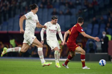 ROME, İtalya - 31.10.2021: Theo HERNANDEZ (MIL) İtalyan Serisi sırasında Roma Olimpiyat stadyumunda AS ROMA VS AC MILAN arasında oynanan futbol maçı.
