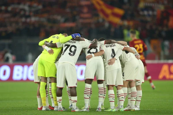 Roma Italia 2021 Milan Team Antes Del Partido Fútbol Italiano — Foto de Stock