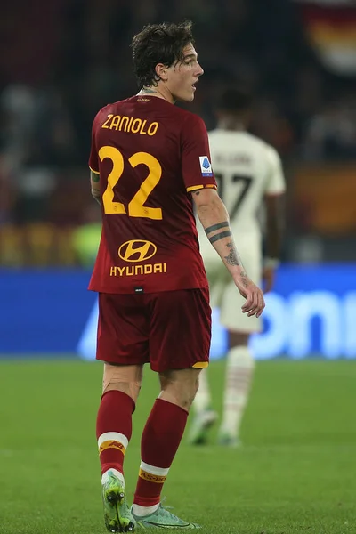 Roma Itália 2021 Nicolo Zaniolo Roma Ação Durante Jogo Futebol — Fotografia de Stock