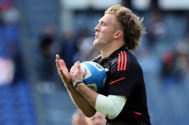 Roma, İtalya - 6 Kasım 2021: Damian McKenzie (All) Roma 'daki Olimpiyat Stadyumu' nda oynanan 2021 Sonbahar Uluslar Serisi Deneme Maçı öncesi ısınma turunda.