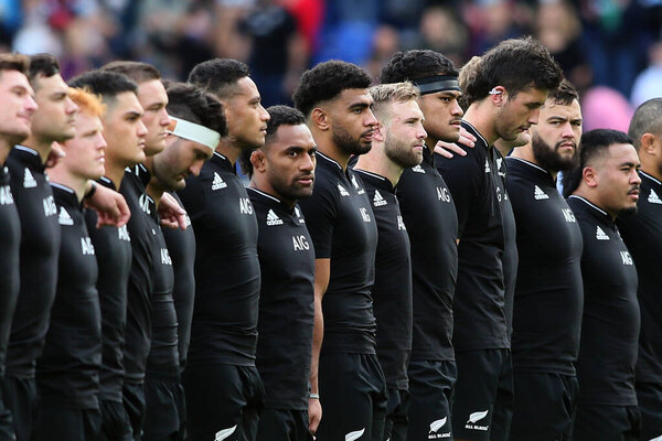 Rome, Italy - 6 November 2021:ALL BLACKS DURING ANTHEM  BEFORE the Autumn Nations Series 2021 Test Match between Italia vs. All BlackMatch between at olympic stadium in Rome.