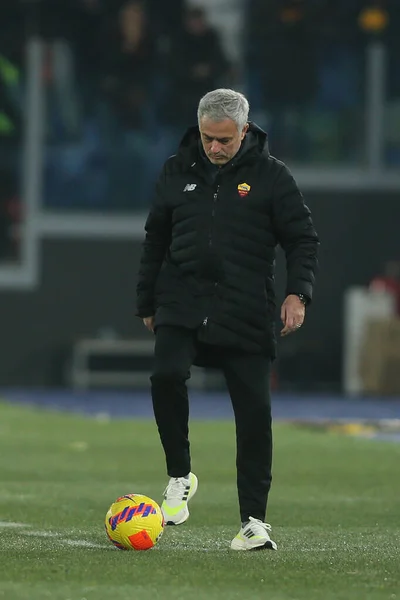 意大利罗马 2021年12月22日 意大利意甲联赛期间 Jose Mourinho Coach Roma 在罗马奥林匹克体育场的一场足球比赛 — 图库照片