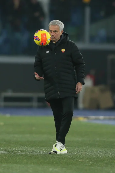 意大利罗马 2021年12月22日 意大利意甲联赛期间 Jose Mourinho Coach Roma 在罗马奥林匹克体育场的一场足球比赛 — 图库照片