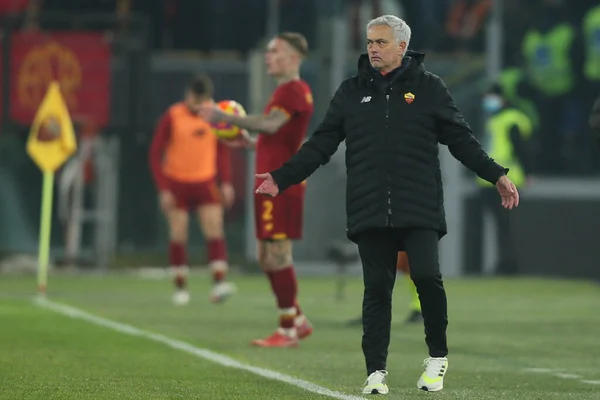 Ρωμη Ιταλία 2021 Jose Mourinho Coach Roma Δράση Κατά Διάρκεια — Φωτογραφία Αρχείου