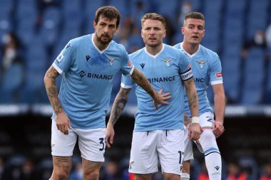 ROME, Italy - 06.01.2022: F.ACERBI (LAZIO), CIRO IMMOBILE (LAZIO) in action during the Italian Serie A football match between SS LAZIO VS EMPOLI at Olympic stadium in Rome