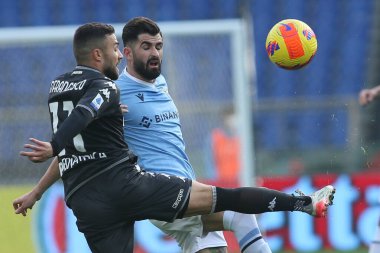 ROME, Italy - 06.01.2022:  F.DI FRANCESCO (EMP), ELSEID HYSAJ (LAZIO) in action during the Italian Serie A football match between SS LAZIO VS EMPOLI at Olympic stadium in Rome