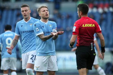 ROME, Italy - 06.01.2022:  CIRO IMMOBILE (LAZIO) PROTEST WITH REFREE ANTONIO GIUA  during the Italian Serie A football match between SS LAZIO VS EMPOLI at Olympic stadium in Rome
