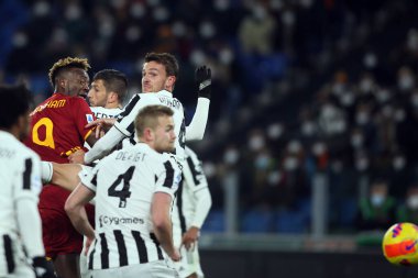 ROME, Italy - 09.01.2022: TAMMY ABRAHAM (AS ROMA) SCORE THE GOAL AND CELEBRATES  during the Italian Serie A football match between SS AS ROMA VS SS FC JUVENTUS at Olympic stadium in Rome