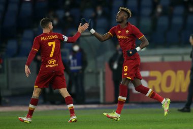 ROME, Italy - 09.01.2022: TAMMY ABRAHAM (AS ROMA) SCORE THE GOAL AND CELEBRATES  during the Italian Serie A football match between SS AS ROMA VS SS FC JUVENTUS at Olympic stadium in Rome