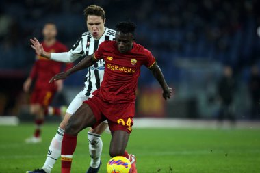ROME, Italy - 09.01.2022: FELIX AFENA, CHIESA (JU) in action during the Italian Serie A football match between SS AS ROMA VS SS FC JUVENTUS at Olympic stadium in Rome