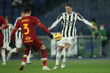 ROME, Italy - 09.01.2022: M. DE SCIGLIO (JU) SCORE THE GOAL  during the Italian Serie A football match between SS AS ROMA VS SS FC JUVENTUS at Olympic stadium in Rome