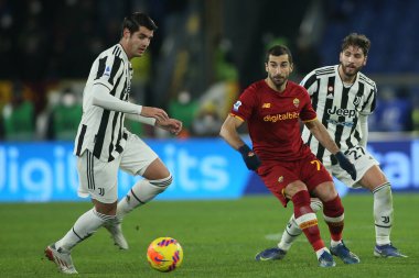 ROME, Italy - 09.01.2022: A. MORATA (JU), MKHITARYAN (AS ROMA) in action during the Italian Serie A football match between SS AS ROMA VS SS FC JUVENTUS at Olympic stadium in Rome