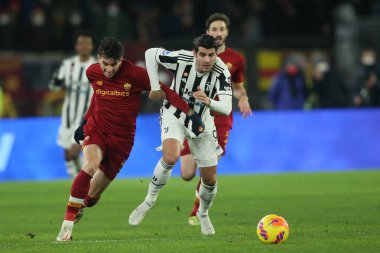 ROME, Italy - 09.01.2022: IBANEZ (AS ROMA), A. MORATA (JU) in action during the Italian Serie A football match between SS AS ROMA VS SS FC JUVENTUS at Olympic stadium in Rome