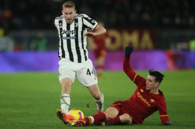 ROME, Italy - 09.01.2022: D. KULUSEVSKI (JU), IBANEZ (AS ROMA) in action during the Italian Serie A football match between SS AS ROMA VS SS FC JUVENTUS at Olympic stadium in Rome