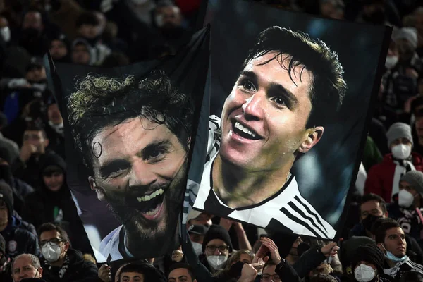 โรม ตาล 2022 Flags Juventus Fans Stands ระหว างการแข ตบอลซ — ภาพถ่ายสต็อก