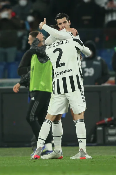 โรม ตาล 2022 Morata และ Sciglio Celebrates Goal ระหว างการแข — ภาพถ่ายสต็อก