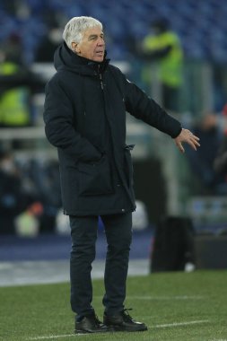 ROME, İtalya - 22.01.2022: GASPERINI COACH (ATA) İtalyan Serisi sırasında SS LAZIO ATALANTA ile Roma Olimpiyat Stadyumu arasında oynanan futbol maçı