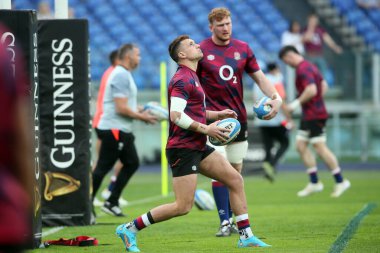 Roma, İtalya - 13.02 2022: İngiltere Olimpiyat Stadyumu 'nda oynanan 2022 Guinness Altı Milletler Deneme Maçı' ndan önce İngiltere 'ye karşı İngiliz takımı.