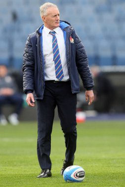 Roma, İtalya - 13.02 2022: KIERAN CROWLEY (ITALY) 2022 Guinness Altı Milletler Test Maçı öncesi ısınma turu, İtalya ve İngiltere Roma Olimpiyat Stadyumu 'nda karşı karşıya..