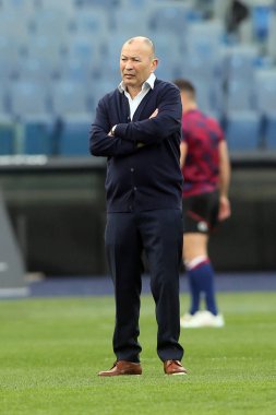 Roma, İtalya - 13.02 2022: EDDIE JONES (ENGLAND) 2022 Guinness Altı Milletler Test Maçı öncesinde, İtalya-İngiltere Olimpiyat Stadyumu 'nda.