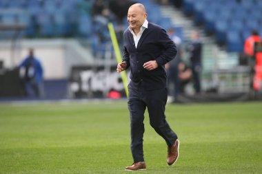 Roma, İtalya - 13.02 2022: KIERAN CROWLEY (ITALY) 2022 Guinness Altı Milletler Test Maçı öncesi ısınma turu, İtalya ve İngiltere Roma Olimpiyat Stadyumu 'nda karşı karşıya..