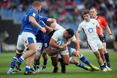 Roma, İtalya - 13.02 2022: Joe MARCHANT (ENGLAND) 2022 Guinness Altı Milletler Test Maçı sırasında Roma 'daki Olimpiyat Stadyumu' nda İngiltere 'ye karşı.