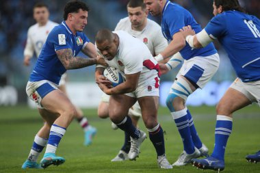 Roma, İtalya - 13.02 2022: KYLE SINCLER (ENGLAND), 2022 Guinness Altı Milletler Test Maçı sırasında Roma 'daki Olimpiyat Stadyumu' nda İngiltere 'ye karşı.