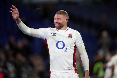 Roma, İtalya - 13.02 2022: NICK ISIEKWE (ENGLAND), Roma 'daki Olimpiyat Stadyumu' nda İngiltere 'ye karşı İtalya - 2022 Guinness Altı Milletler Test Maçı' nda VICTORY 'u kutladı.