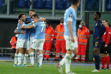 Roma, İtalya - 24.02.2022: CIRO IMMOBILE (LAZIO) UEFA Avrupa Ligi 'nin UEFA Avrupa Ligi Round-Offs Round-Leg Bir futbol karşılaşması sırasında Roma' daki Olimpiyat Stadyumu 'nda SS Lazio ve Porto arasında gol attı.