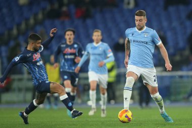 ROME, İtalya - 27.02.2022: INSIGNE (NAP), MILINKOVIC SAVIC (LAZIO) İtalyan Serisi A futbol karşılaşmasında SS LAZIO - NAPOLI Olimpiyat stadyumunda karşılaşacak