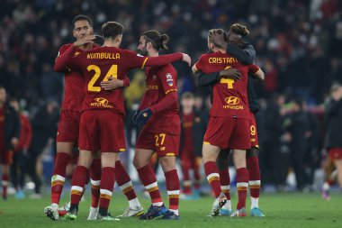 ROME, İtalya - 05.03.2022: Roma 'da Olimpiyat Stadyumu' nda SS ROMA ATALANTA 'ya karşı bir futbol maçı düzenlendi.