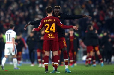 ROME, İtalya - 05.03.2022: Roma 'da Olimpiyat Stadyumu' nda SS ROMA ATALANTA 'ya karşı bir futbol maçı düzenlendi.