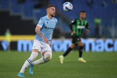 ROME, İtalya - 02.04.2022: MILINKOVIC SAVIC (LAZIO) İtalyan Serisi sırasında SS LAZIO SASSUOLO 'ya karşı Roma Olimpiyat Stadyumu' nda oynanan futbol maçı