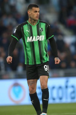 ROME, İtalya - 02.04.2022: GIANLUCA SCAMACCA (SAS) İtalyan Serisi sırasında SS LAZIO ile SASSUOLO arasında Roma Olimpiyat Stadyumu 'nda oynanan futbol maçı