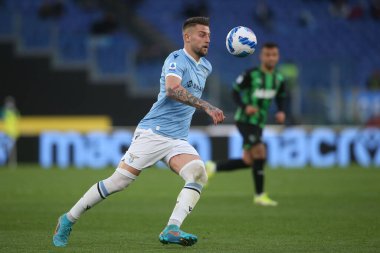 ROME, İtalya - 02.04.2022: MILINKOVIC SAVIC (LAZIO) İtalyan Serisi sırasında SS LAZIO SASSUOLO 'ya karşı Roma Olimpiyat Stadyumu' nda oynanan futbol maçı