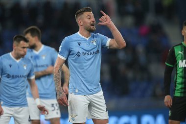 ROME, İtalya - 02.04.2022: MILINKOVIC SAVIC (LAZIO) İtalyan Serisi sırasında SS LAZIO SASSUOLO 'ya karşı Roma Olimpiyat Stadyumu' nda oynanan futbol maçı