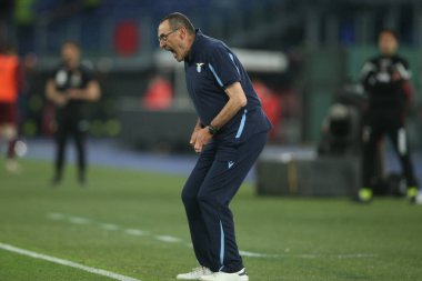 ROME, İtalya - 16.04.2022: MAURIZIO SARRI (COACH LAZIO) İtalyan Serisi A futbol karşılaşmasında SS LAZIO TORINO FC ile Roma Olimpiyat Stadyumu 'nda oynanan karşılaşmada