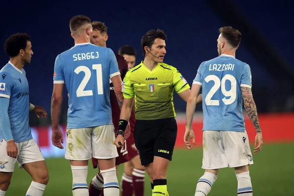 Rome Italië 2022 Referee Prontera Manuel Lazzari Lazio Tijdens Italiaanse — Stockfoto