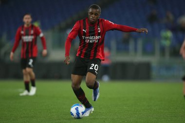 ROME, Italy - 24.04.2022:  KALULU (MIL) in action during the Italian Serie A football match between SS LAZIO VS AC MILAN at Olympic stadium in Rome