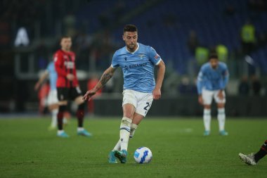 ROME, İtalya - 24.04.2022: İtalya Serisi sırasında SS LAZIO VS AC MILAN arasında Roma Olimpiyat Stadyumu 'nda oynanan futbol maçı