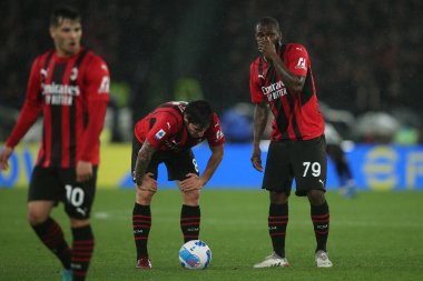 ROME, Italy - 24.04.2022:   TONALI (MIL), KESSIE (MIL)in action during the Italian Serie A football match between SS LAZIO VS AC MILAN at Olympic stadium in Rome