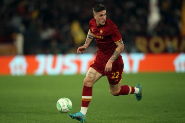 ROME, ITALY - 14.04.2022:  NICOLO ZANIOLO (AS ROMA) during the UEFA Conference League Quarter Final Leg One match between and FK Bodo/Glimt at Olympic Stadium in Rome on April 14. clipart