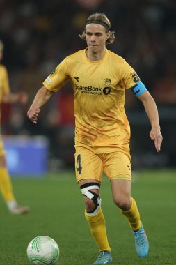 ROME, ITALY - 14.04.2022: M.HOIBRATEN (BODO) UEFA Konferans Ligi çeyrek final maçı sırasında ve FK Bodo / Glimt arasında 14 Nisan 'da Roma Olimpiyat Stadyumu' nda oynanan karşılaşmada.