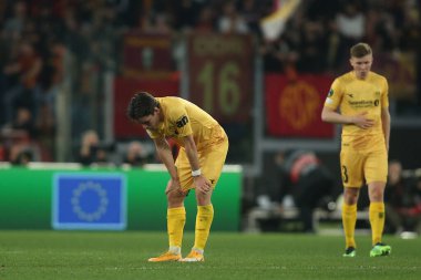 ROME, ITALY - 14.04.2022: UEFA Konferans Ligi çeyrek final maçı ile FK Bodo / Glimt arasında 14 Nisan 'da Roma Olimpiyat Stadyumu' nda oynanan karşılaşmada hayal kırıklığı..