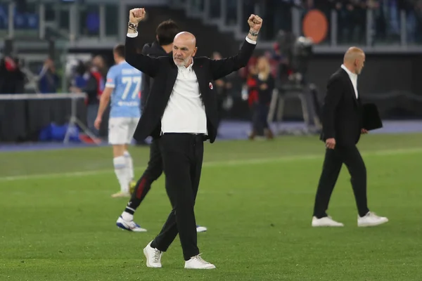 โรม ตาล 2022 Pioli Mil Celebrats Victory ในการแข ตบอลเซร ตาล — ภาพถ่ายสต็อก