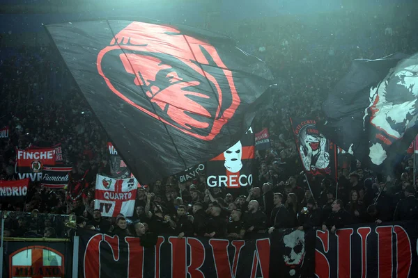 Rome Italy 2022 Flags Milan Fans Stands Italian Serie Football —  Fotos de Stock
