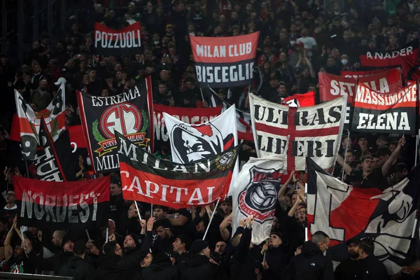 Rome Italy 2022 Flags Milan Fans Stands Italian Serie Football —  Fotos de Stock