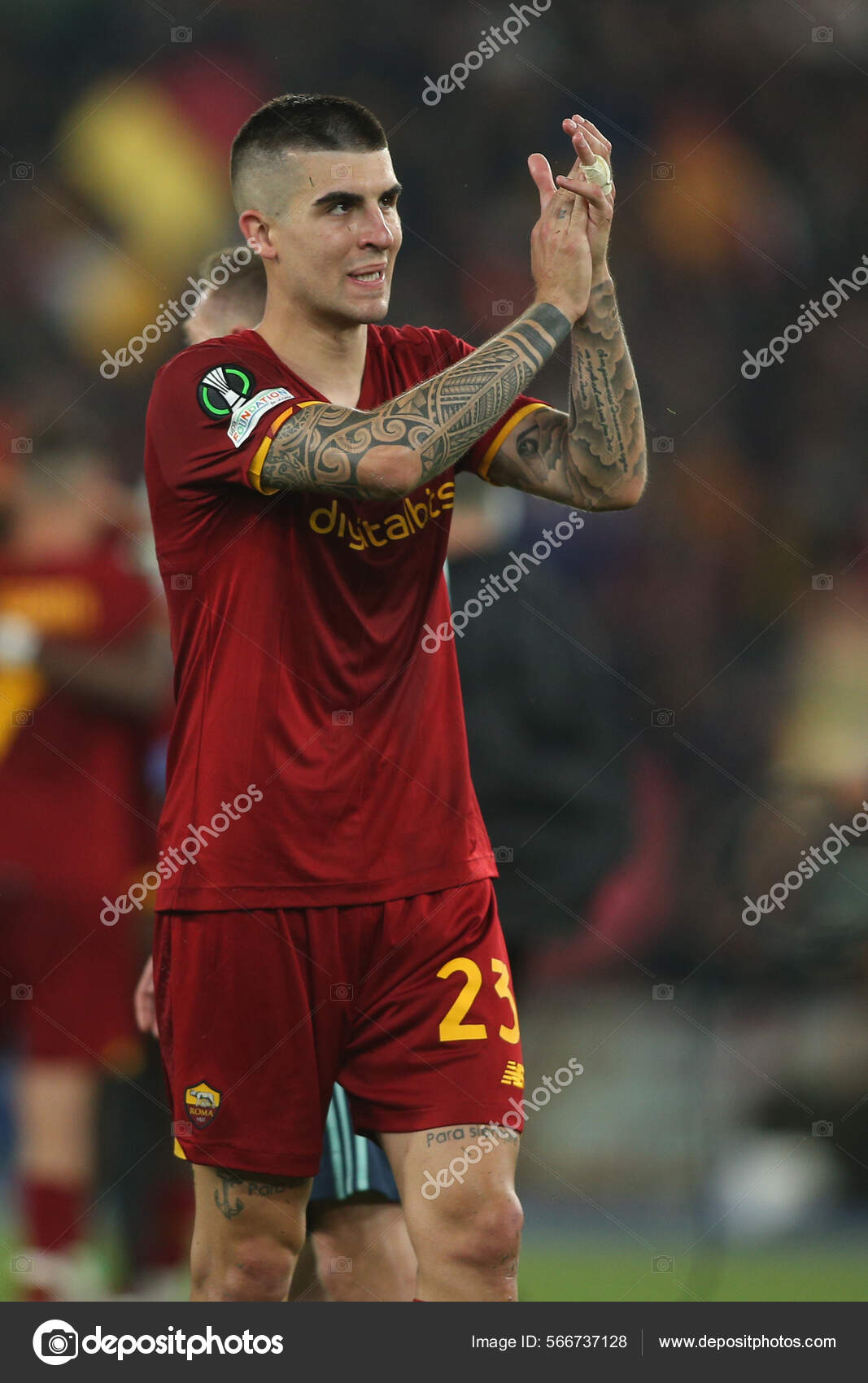 Rome Italy 2022 Roma Players Gianluca Mancini Roma Celebrates.